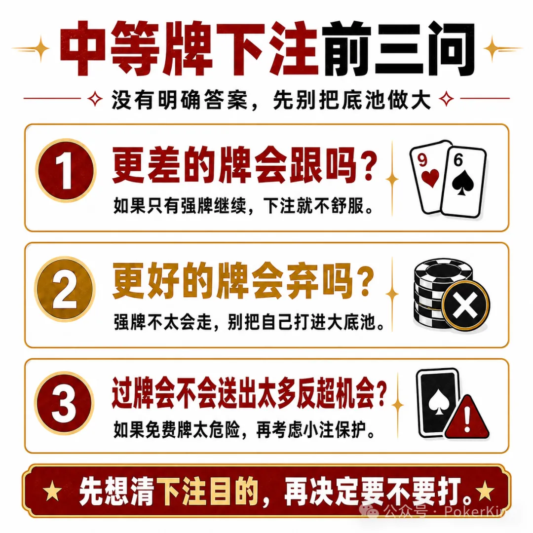 【牌手扑克】中等牌力的困境：不是每手对子都值得下注，先问自己三个问题