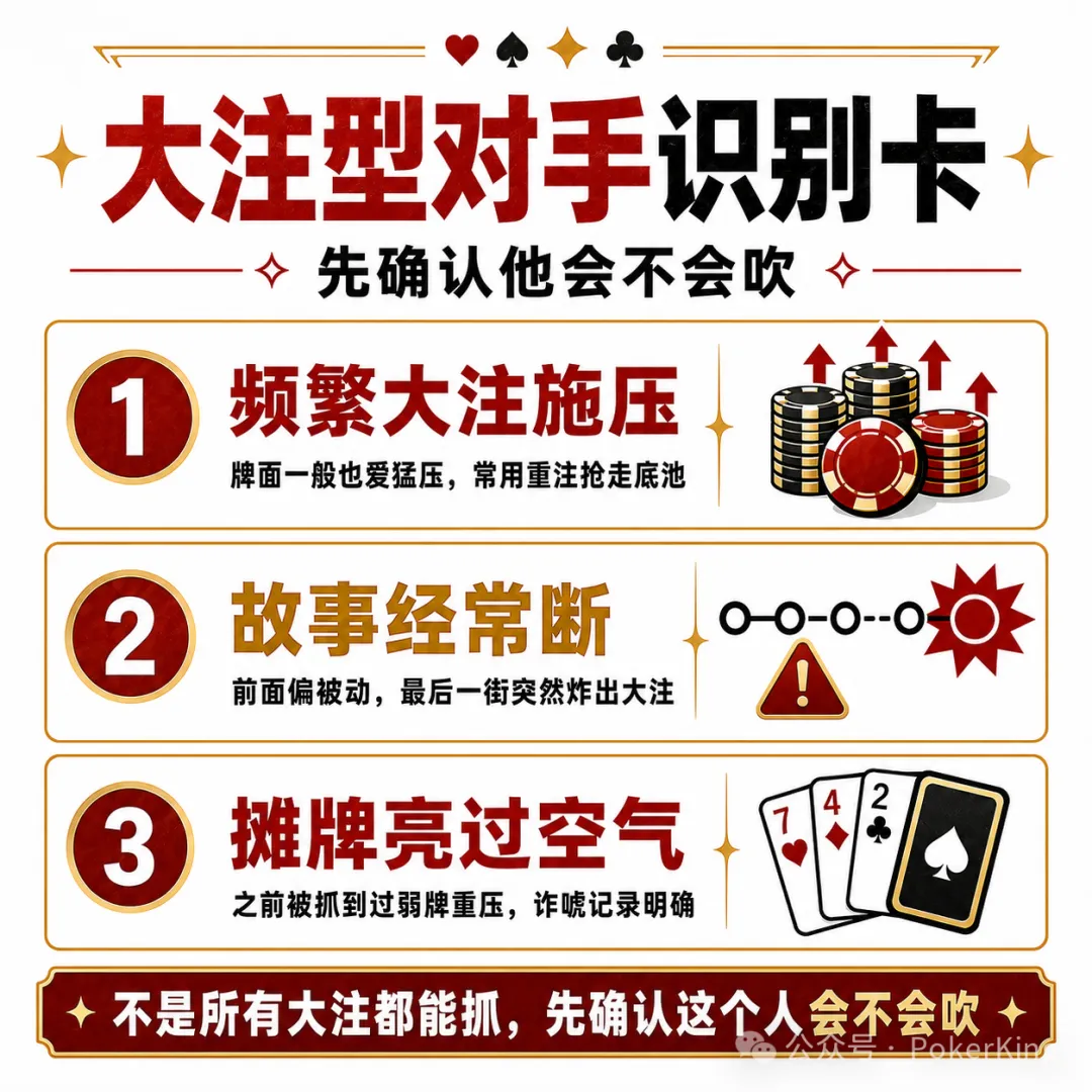 【牌手扑克】牌桌上总有人拿大注压你？三步教你抓诈，别再白白弃牌