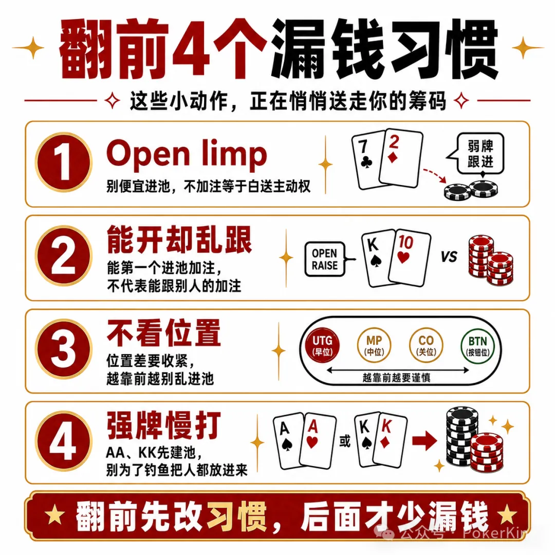 【牌手扑克】翻前四个坏习惯:别再让筹码从“随手一下”里漏走