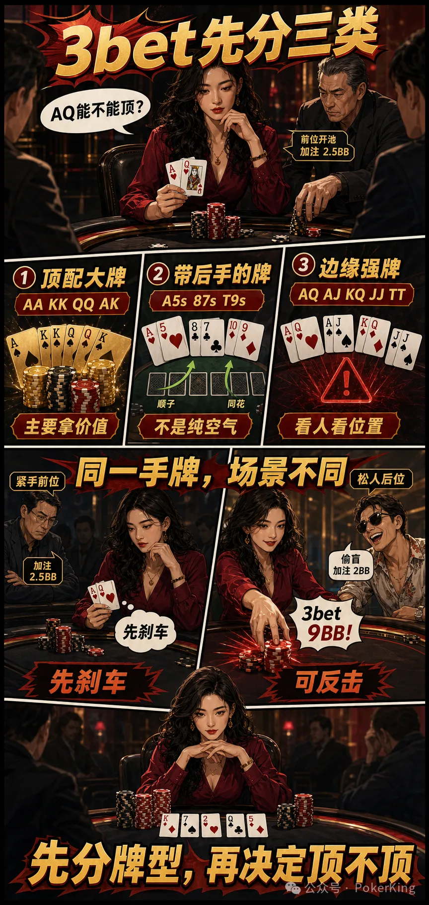【牌手扑克】3-bet 不是胆量测试：AQ为什么不能当AK打？