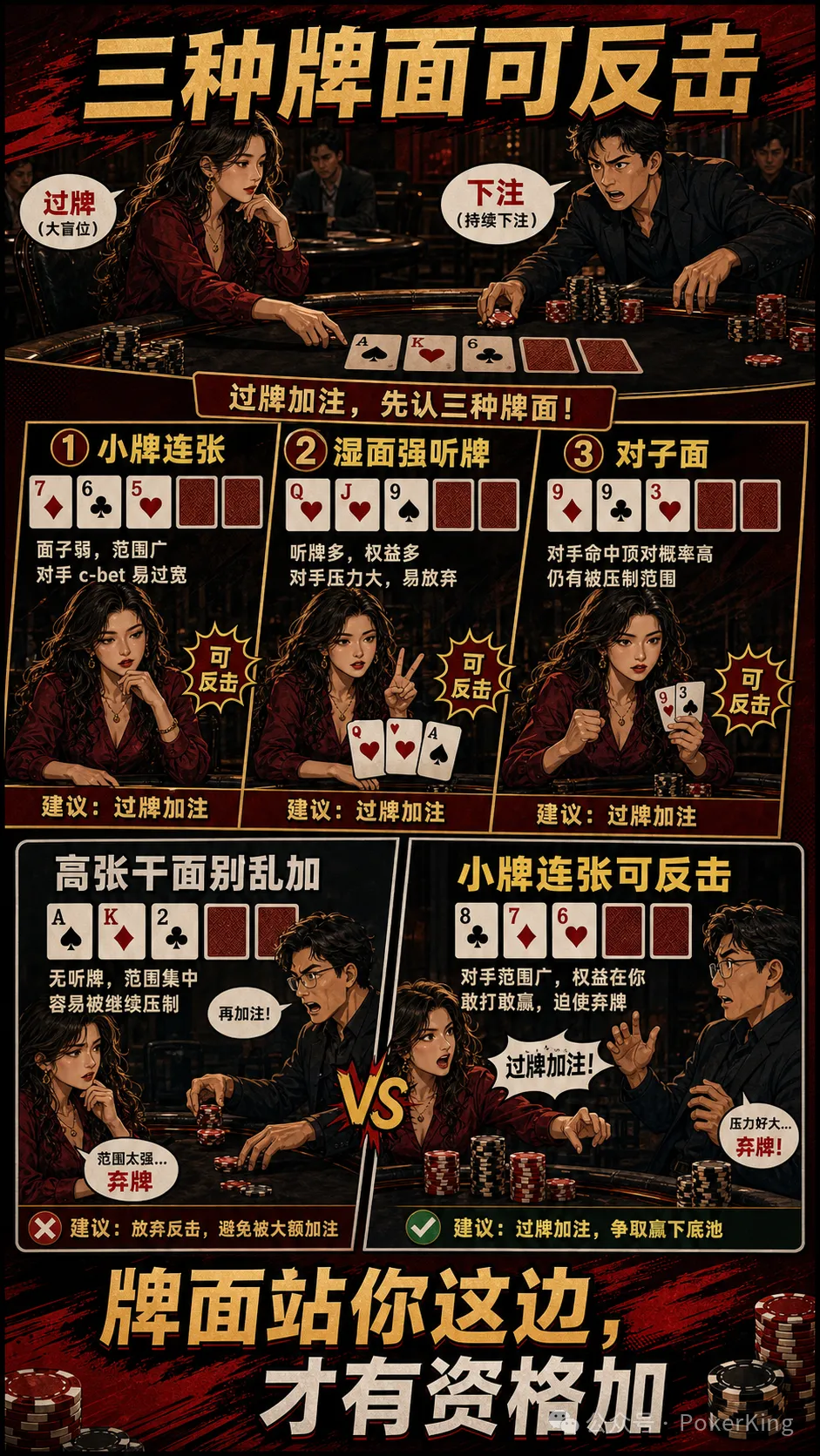 【牌手扑克】过牌加注不是发脾气:三种适合大盲位反击的翻牌面,让对手不敢随意下注