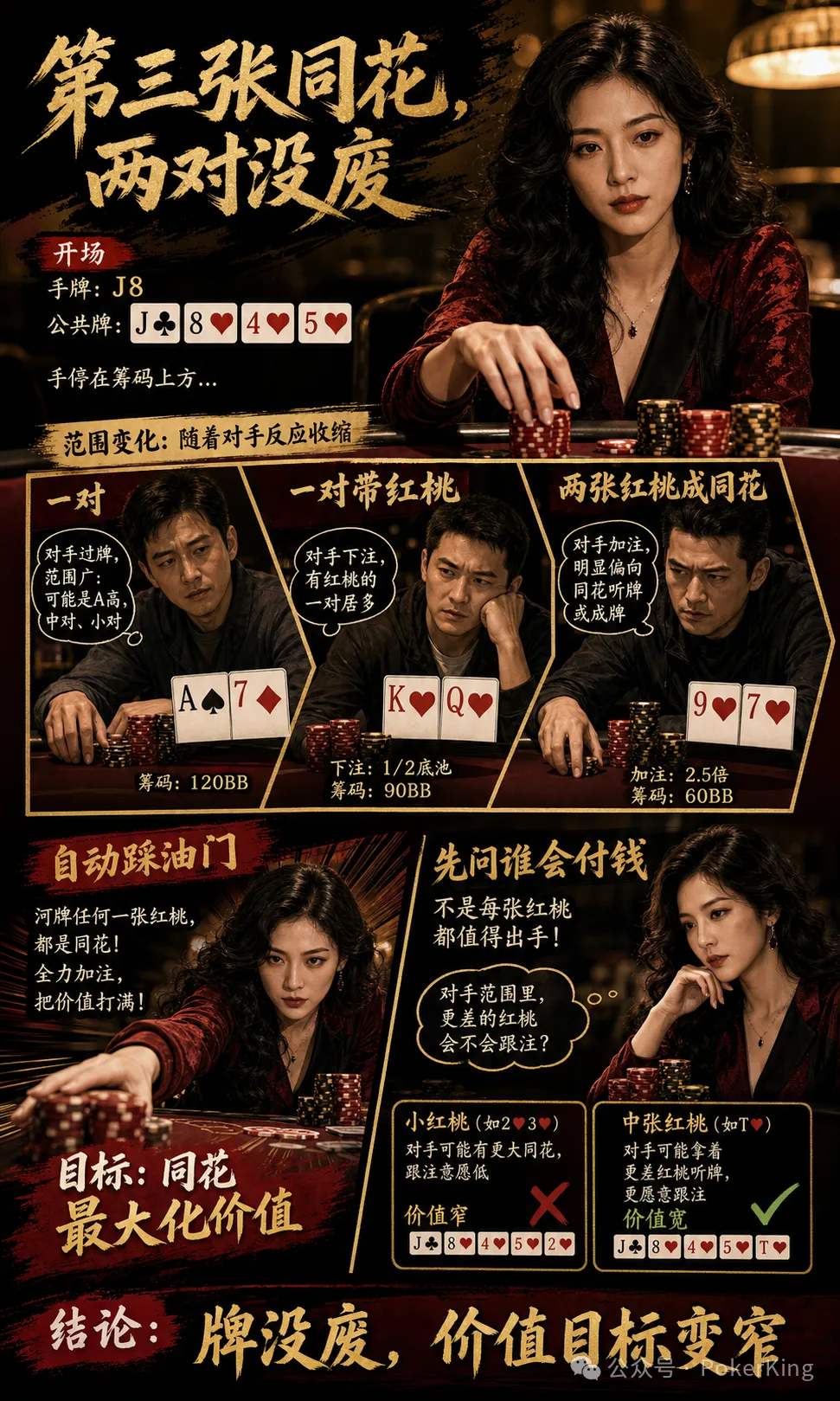 【牌手扑克】转牌第三张同花落地，两对还能继续吗？先问三件事再决定